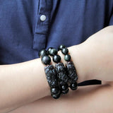 Natural Stone Men Bracelet Black Obsidian Beads With Ice Obsidian Pixiu Brave Troops Rosary Buddha Jewelry For Men And Women - GQTORCH Jewelry
