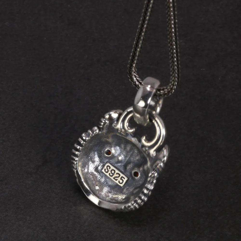 Real S925 Sterling Silver Garnet Pendant Owl Necklace Men's and Women's Retro Jewelry - GQTORCH Jewelry