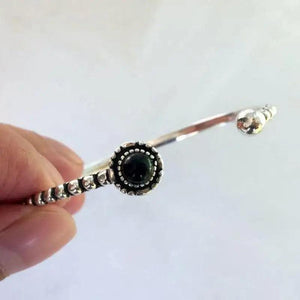 Real Pure 925 Sterling Silver Cuff Bracelets & Bangles For Women With Natural Black Onyx Stone Vintage Retro Punk Jewelry - GQTORCH Jewelry