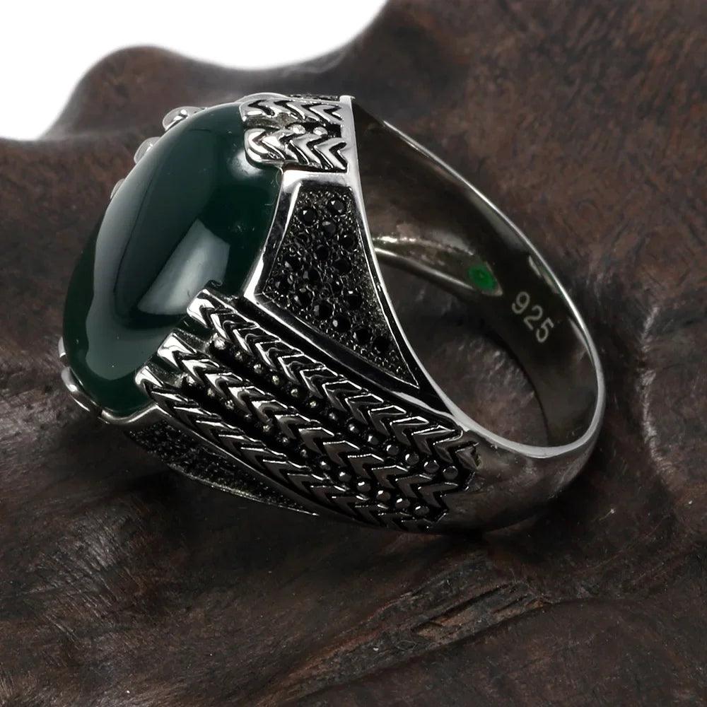 Real Pure 925 Sterling Silver Rings With Black Onyx Stone Big Turkish Rings For Men Retro Vintage Turkey Jewelry Anelli Uomo - GQTORCH Jewelry