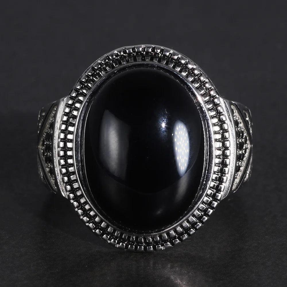 Real Pure 925 Silver Rings Cool Antique Turkey Ring For Men With Natural Stone Oval Black Onyx Turkish Jewellery Anelli Uomo - GQTORCH Jewelry