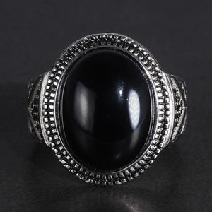 Real Pure 925 Silver Rings Cool Antique Turkey Ring For Men With Natural Stone Oval Black Onyx Turkish Jewellery Anelli Uomo - GQTORCH Jewelry