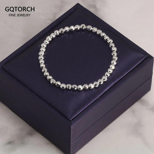 Real Pure 999 Sterling Silver Elastic String Faceted Beads Bracelet For Ladies Kids Minimalism Jewelry - GQTORCH Jewelry