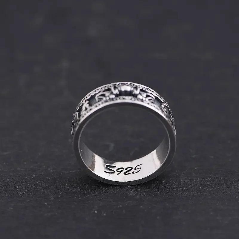 S925 Silver Vintage Thai Silver Ring Wholesale Men and Women Ethnic Style Six-character Mantra Vajra Ring - GQTORCH Jewelry