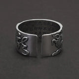 925 Sterling Silver Dragon Ring Heart Sutra Engraved Men Women Opening Type Punk Retro Buddhist Jewelry Accessories