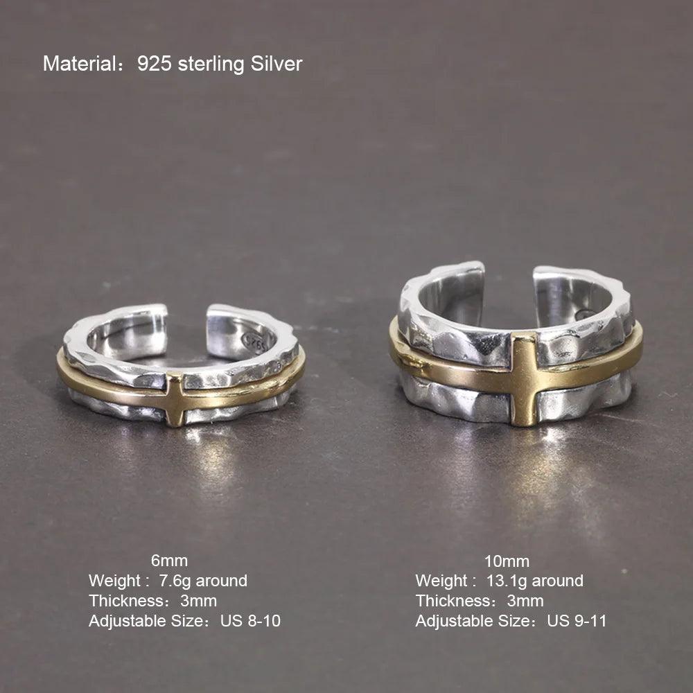 S925 Sterling Silver Thai Silver Ring Vintage Men's and Women's Wide Cross Ring Opening Adjustable Jewelry - GQTORCH Jewelry