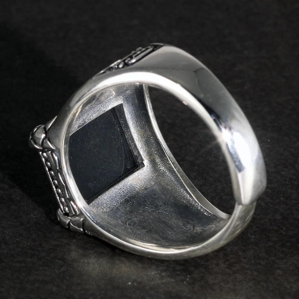 Real Solid 925 Sterling Silver Rings Claw Setting With Natural Onyx Stone For Men Retro Punk Resizable Biker Rings - GQTORCH Jewelry