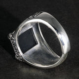 Real Solid 925 Sterling Silver Rings Claw Setting With Natural Onyx Stone For Men Retro Punk Resizable Biker Rings - GQTORCH Jewelry