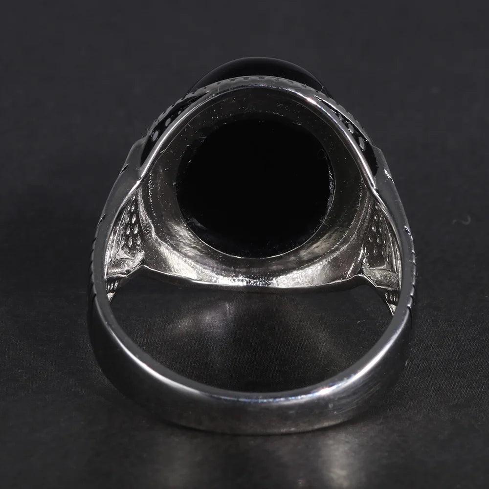 Real Pure 925 Silver Rings Cool Antique Turkey Ring For Men With Natural Stone Oval Black Onyx Turkish Jewellery Anelli Uomo - GQTORCH Jewelry
