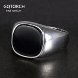 Real Pure Silver s925 Mens Rings Minimalist Turkish Rings Man Simple Finger Rings With Natural Onyx Stones Turkish Jewellery - GQTORCH Jewelry