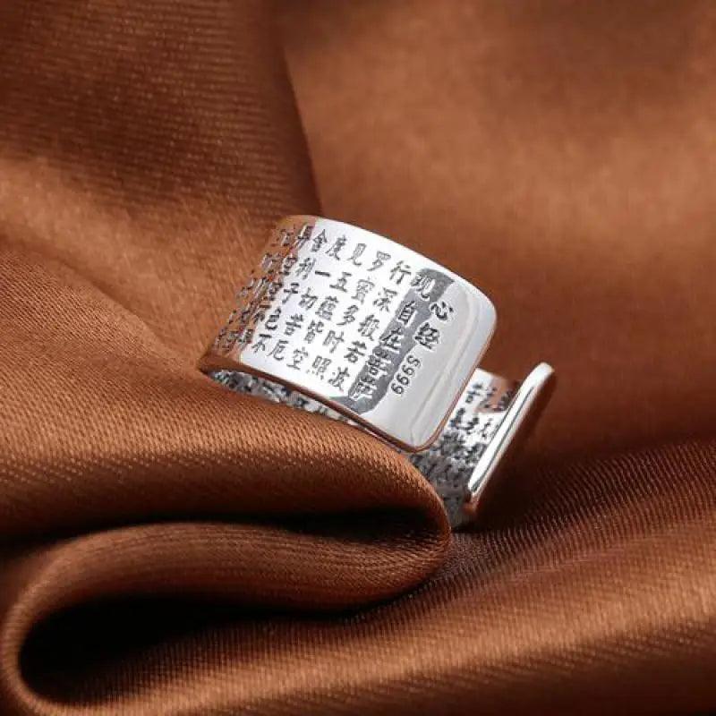 Solid 999 Sterling Silver Sanskrit Buddhist Mantra Rings Wide For Men And Women Six Words Sutra Signet Rings Prayer Jewelry - GQTORCH Jewelry
