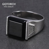 Solid Silver 925 Mens Rings Minimalist Turkish Rings For Men Black Square Natural Stone Turkey Male Jewelry Bague Homme - GQTORCH Jewelry