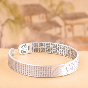Real Sold 999 Sterling Silver Lotus Bangles For Women Great Compassion Mantra Cuff Bracelets Matte Opening Bracelets & Bangles - GQTORCH Jewelry