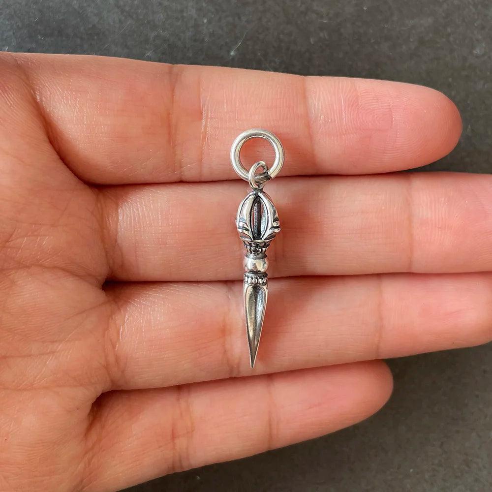 Real 925 Sterling Silver Small Vajra Pendant For Men and Women Buddhism Prayer Bouddha Jewelery - GQTORCH Jewelry