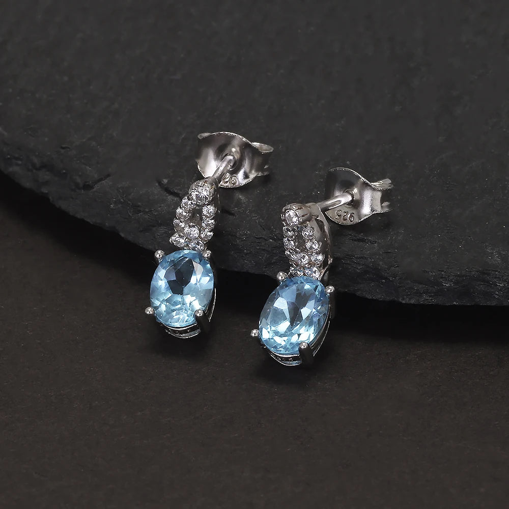 925 Sterling Silver Garnet Topaz Drop Earrings for Women Natural Gemstone Vintage Elegant Fashion Birthday Party Jewelry Gift