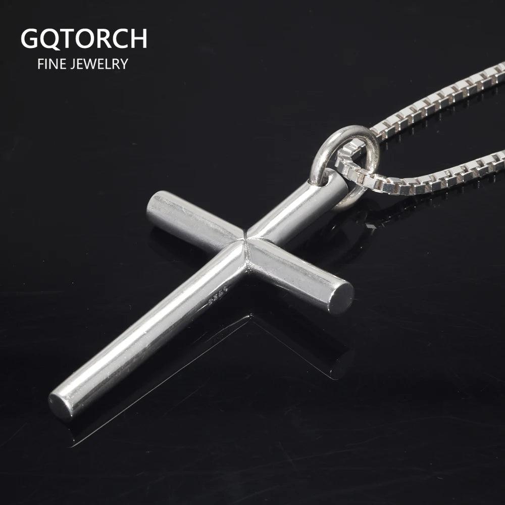 Real Solid 925 Sterling Silver Cross Pendant For Men And Women Smooth High Polishing Simple Design Jesus Christ Jewelry - GQTORCH Jewelry