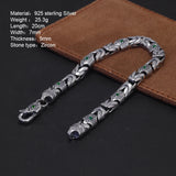 Real Pure 925 Sterling Silver 7mm Peace Pattern Bracelet for Men's Vintage Punk Set Zircon Armband Jewelry Best Gift