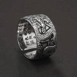 925 Sterling Silver Dragon Ring Heart Sutra Engraved Men Women Opening Type Punk Retro Buddhist Jewelry Accessories
