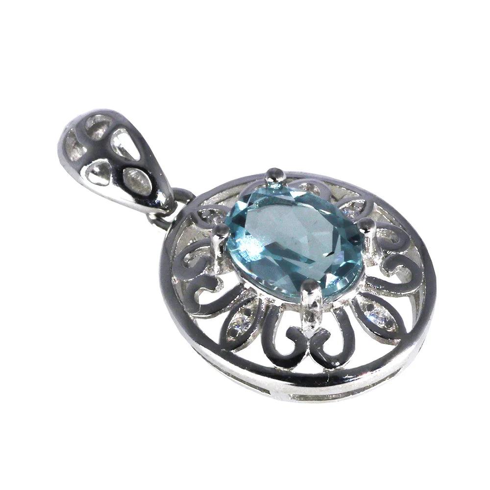 Natural Stones Topaz Quartz Pendant Real Pure 925 Sterling Silver For Women Vintage Women Accessories - GQTORCH Jewelry