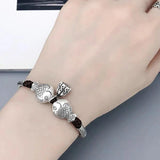 999 Silver Men and Women Pixiu Lucky Handmade Bracelet Leather Rope Adjustable Bracelet Lotus Leaf Fashion Animal Fish Jewelry - GQTORCH Jewelry
