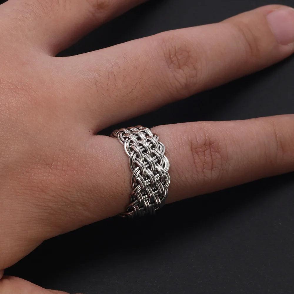 S925 Sterling Silver 2-Thread Braided Ring Viking Band Adjustable Size 7-10 Handmade Jewelry - GQTORCH Jewelry