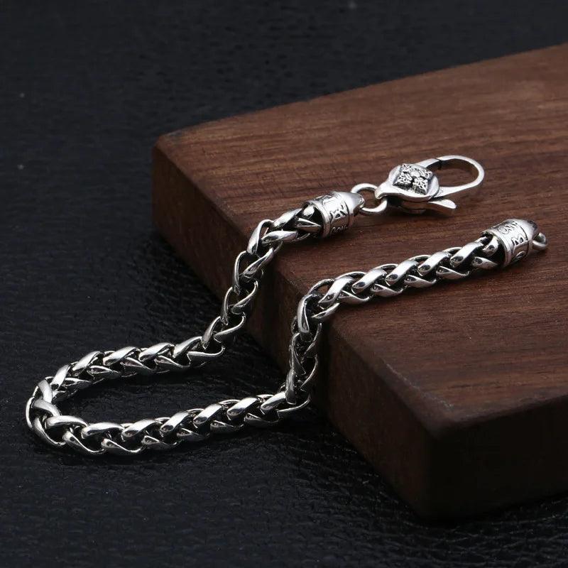 Thai Silver Bracelets with Vajry Pestle Clasp Six Words Mantra Braided Hemp Bracelet for Men and Women 925 Silver Jewelry - GQTORCH Jewelry