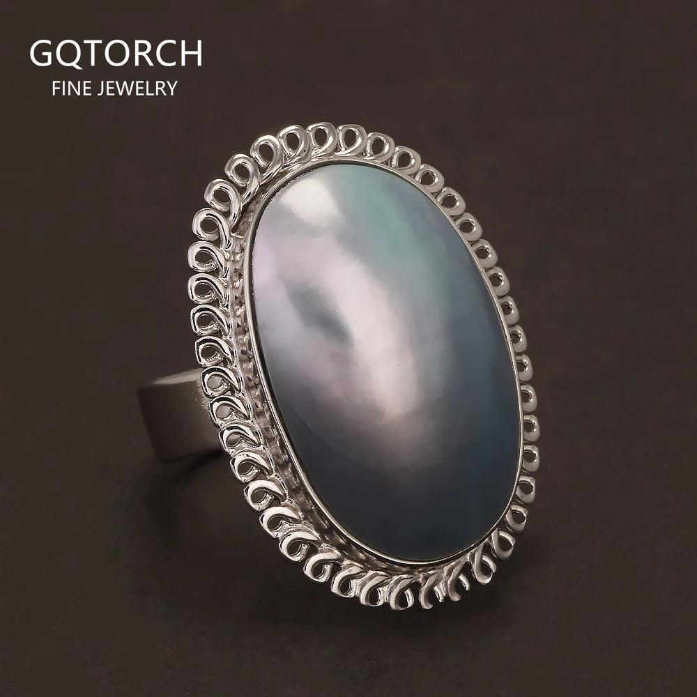 925 Sterling Silver Mabe Pearl Ring Stud Earrings for Women Exaggerated Large Statement Party Jewelry Gift - GQTORCH Jewelry
