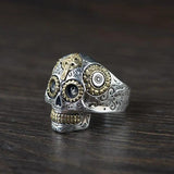 Real Solid 925 Sterling Silver Sugar Skull Rings For Men Mexican Rings Retro Gold Color Cross Sun Flower Engraved Punk Jewelry - GQTORCH Jewelry