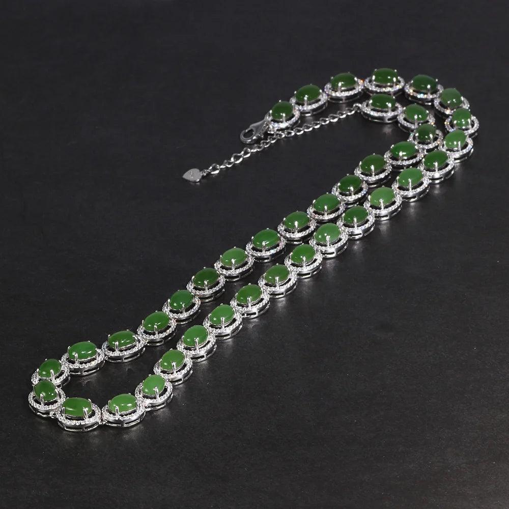 Genuine Sterling Silver 925 Jewelry Natural Green Jade Tennis Chain Necklaces For Women Ethnic Gemstones Jewelry - GQTORCH Jewelry