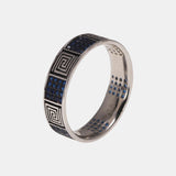 925 Sterling Silver Turkish RIngs Fret Pattern Religions Jewelry For Men and Women Blue Color Zircon Stone Paved Setting