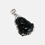 Natural Black Obsidian Maitreya Buddha Pendant For Women 925 Sterling Silver Buddhist Amulet Pendant Jewelry