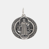 Vintage 925 Sterling Silver Saint Benedict Medallion Cross Pendant Necklace Catholic Exorcism Amulet Men and Women