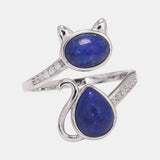 Real 925 Sterling Silver Lapis Lazuli Natural Stone Ring Lovely Cat Rings For Women Exquisite Fine Jewelry