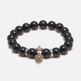 Natural Black Obsidian Beads Bracelet 925 Sterling Silver Vajra Pestle Charms Amulet Buddhism Retro Jewelry for Men