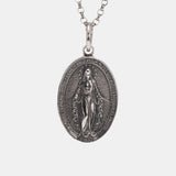 S925 Sterling Silver Virgin Mary Pendant for Men and Women Vintage Cross Oval Design Necklace Pendant Christian Jewelry