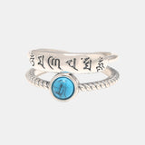 925 Sterling Silver Mantra Rings For Women Double Layers with Natural Turquoise Tibetan Six Characters Buddhist Jewelry