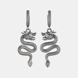 Original 925 Silver Earrings Certification Vintage Dragon Drop Type for Men and Women Punk Hip Hop Animal Jewelry Party Gift