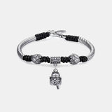 Real 999 Silver Men's and Women's Lucky Cat Lucky Woven Bracelet Leather Rope Adjustable Bracelet Lotus Fashion Animal Jewelry