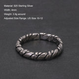 Real 925 Sterling Silver Viking Braided Rope Ring for Men Vintage Oxidized Twisted Adjustable Open Band Jewelry