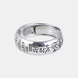 Real 990 Sterling Silver Six Character Om Mani Padme Hum Couple Adjustable Ring Tibet  Mantra Buddhist Fine Jewelry