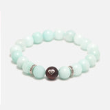 Natural Amazonite and Heart-shape Sandalwood Beads Bracelet with 925 Sterling Silver Accessories Jewelry for Men and Women