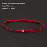 925 Sterling Silver Bead Charm Rope Braided Bracelet Red Black Handmade Adjustable String Wristband Unisex Vintage Lucky Jewelry