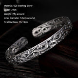 S925 Sterling Silver Bracelet for Women Retro Antique Vine Flower Pattern Engraved Ethnic Bangles for Women Thai Silver Jewelry