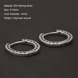 18mm 925 Sterling Silver Micro Inlaid Zircon Hoop Earrings for Men Women Huggie Vintage Hip Hop Ear Jewelry Hypoallergenic