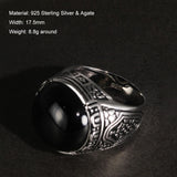 Real Pure 925 Silver Rings Cool Vintage Ring With Round Black Natural Stones Turkish Rings For Men Sterling Silver Jewelry