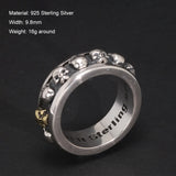 S925 Sterling Silver Rotating Spinner Skull Mens Rings Retro Punk Rock Style Aneis Vintage Fine Jewelry