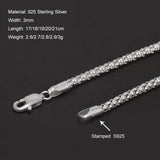 3mm 925 Sterling Silver Bolo 3mm Round Mesh Popcorn Chain Bracelet Men Women Lightweight Fashion Wristband Daily Jewelry