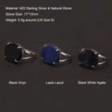 Vintage 925 Sterling Silver Oval Flat Agate Signet Ring Men Natural Lapis Lazuli Onyx Stone Turkish Ring Retro Luxury Jewelry