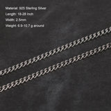 S925 Sterling Silver 2.5mm Whip Rope Men's Necklace Punk Rock Cool Fashion Long Necklace Jewelry