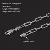 Solid 925 Sterling Silver 4mm Paperclip Link Chain Bracelet for Men Women Paper Clip Hand Chain Simple Fashion Punk Jewelry